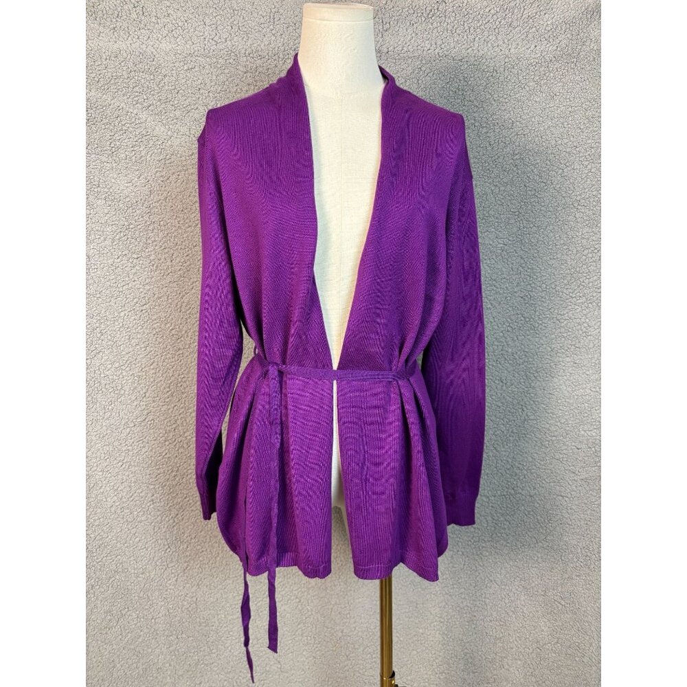 Satuun Womens Purple Open Front Cardigan Belted Lightweight Long Sleeves Med NWT